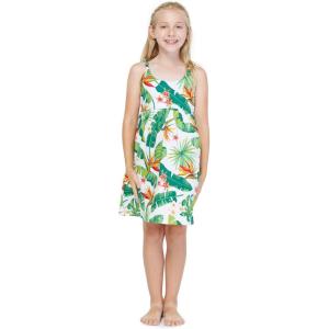 imageGirl Elastic Strap Empire Waist Dress in Classic Bird of Paradise in WhiteBrid of Paradise in White