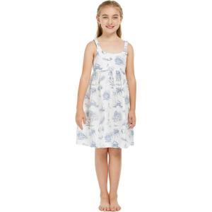 imageGirl Elastic Strap Empire Waist Dress in Classic Bird of Paradise in WhiteFlamingo Party in White