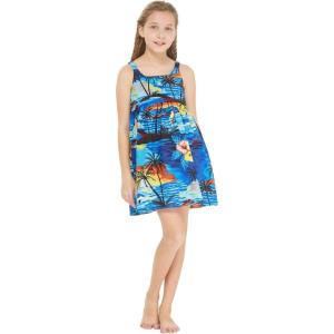 imageGirl Elastic Strap Empire Waist Dress in Sunset and DolphinSunset and Dolphin  Blue