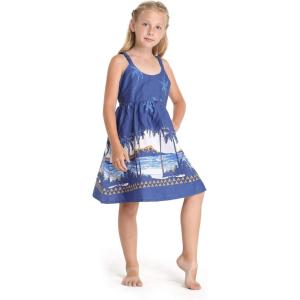 imageGirl Hawaiian Classic Empire Dress with Elastic Strap in Diamond Head Palms BeachDiamond Head Palms Beach in Navy