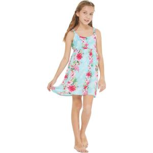 imageGirl Hawaiian Classic Empire Dress with Elastic Strap in Pink White Hibiscus VinePink Turquoise Hibiscus Vine