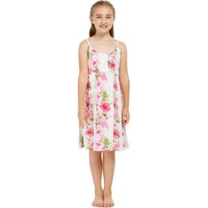 imageGirl Hawaiian Classic Empire Dress with Elastic Strap in Pink White Hibiscus VinePink White Hibiscus Vine