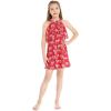 imageGirl Hawaiian Round Neck with Ruffle Dress in Wispy CereusTropical Jungle Red