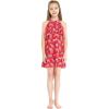 imageGirl Hawaiian Round Neck with Ruffle Dress in Wispy CereusTropical Jungle Red