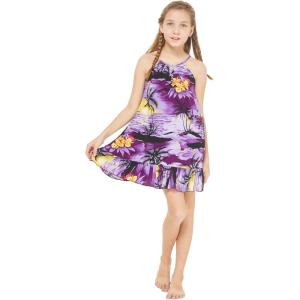 imageGirl Hawaiian Round Neck Dress in SunsetPurple Sunset