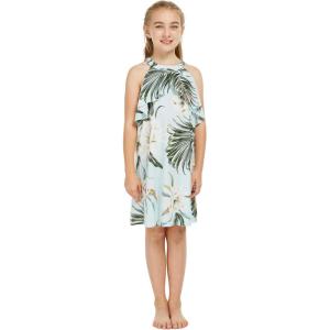 imageGirl Hawaiian Round Neck with Ruffle Dress in Wispy CereusWispy Cereus Light Blue