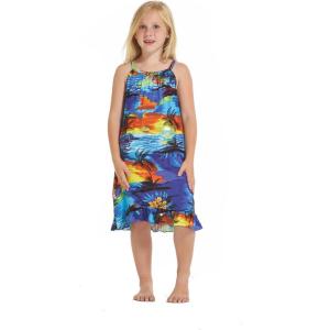 imageGirl Round Neck Tunic Hawaiian Luau Dress in Blue SunsetBlue Sunset