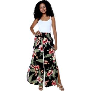 imageLady High Slit Wide Leg Pants in Pacific Palm NavyBlack Rafelsia