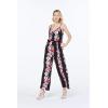 imageWomens Hawaiian Strap V with Pockets Jumpsuit in Pink Hibiscus VinePink Black Hibiscus Vine