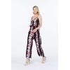 imageWomens Hawaiian Strap V with Pockets Jumpsuit in Pink Hibiscus VinePink Black Hibiscus Vine