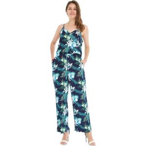 imageWomens Hawaiian Strap V with Pockets Jumpsuit in Hibiscus BlueOrchid Breeze Navy