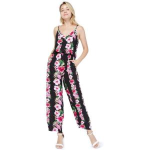imageWomens Hawaiian Strap V with Pockets Jumpsuit in Pink Hibiscus VinePink Black Hibiscus Vine