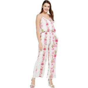 imageWomens Hawaiian Strap V with Pockets Jumpsuit in Pink Hibiscus VinePink White Hibiscus Vine