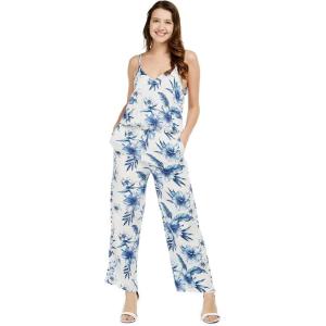 imageWomens Hawaiian Strap V with Pockets Jumpsuit in Simply Blue LeavesDay Dream Bloom