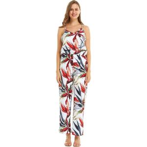 imageWomens Hawaiian Strap V with Pockets Jumpsuit in Simply Blue LeavesGarden at Dawn