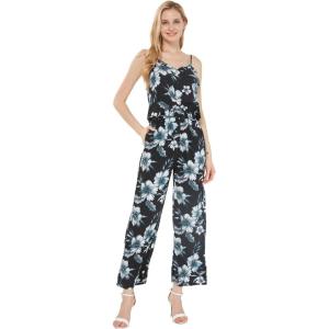 imageWomens Hawaiian Strap V with Pockets Jumpsuit in Simply Blue LeavesMidnight Bloom