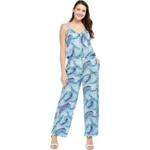 imageWomens Hawaiian Strap V with Pockets Jumpsuit in Simply Blue LeavesSimply Blue Leaves