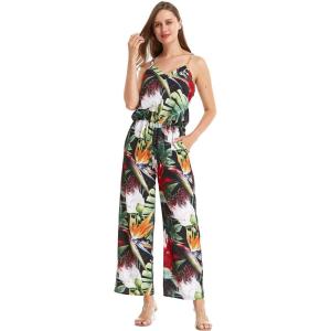 imageWomens Hawaiian Strap V with Pockets Jumpsuit in Simply Blue LeavesTropical Twilight
