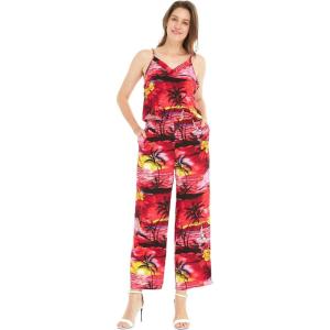 imageWomens Hawaiian Strap V with Pockets Jumpsuit in Sunset BlueSunset Red