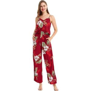imageWomens Hawaiian Strap V with Pockets Jumpsuit in Wispy CereusPineapple Garden Burgundy