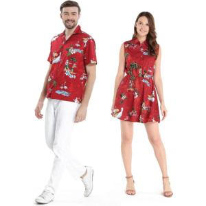 imageCouple Matching Hawaiian Luau Cruise Outfit Shirt Dress Christmas Santa in Hawaii RedChristmas Santa in Hawaii Red