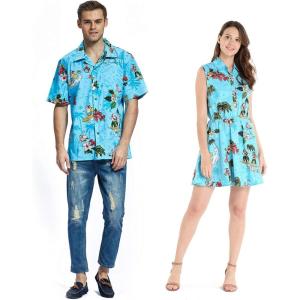 imageCouple Matching Hawaiian Luau Cruise Outfit Shirt Dress Christmas Santa in Hawaii RedChristmas Santa in Hawaii Turquoise