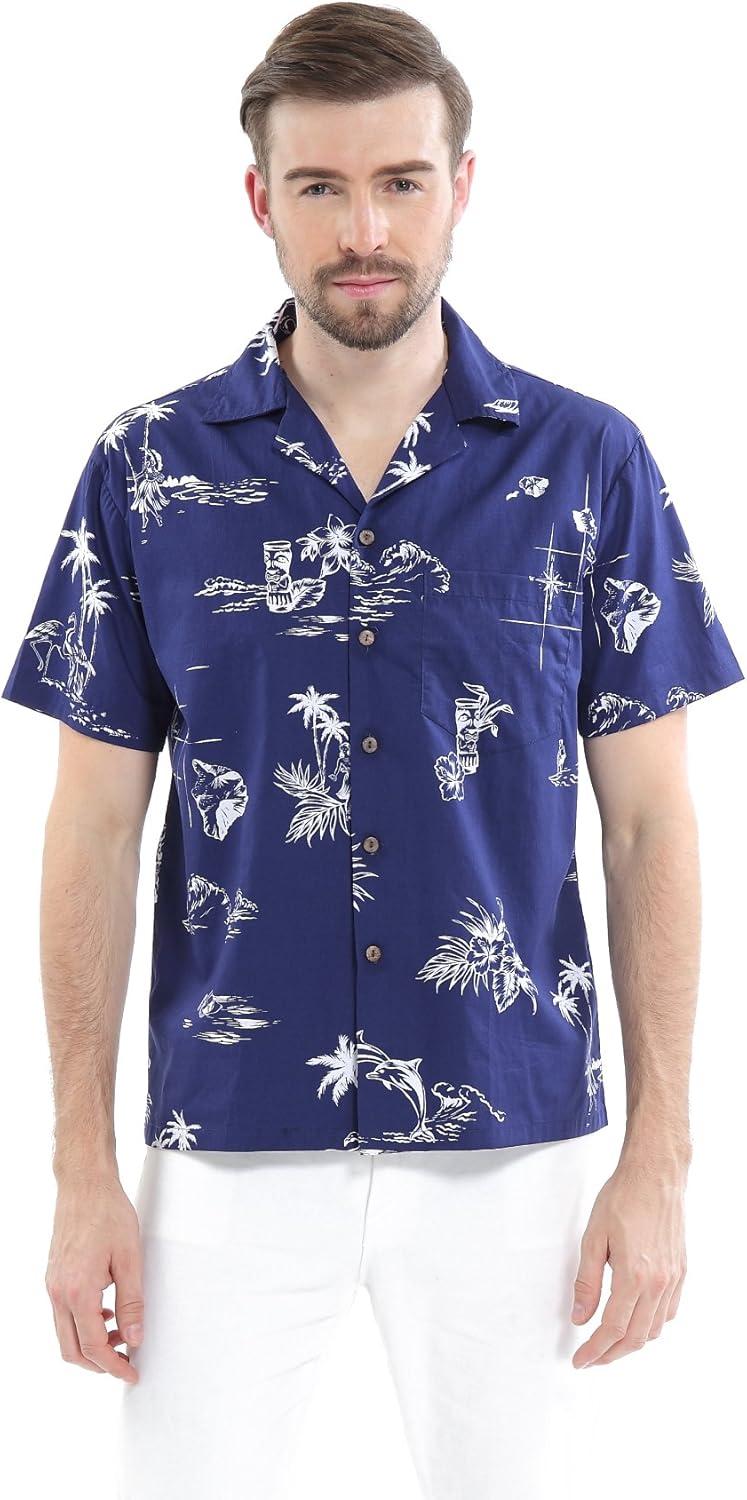 imageCouple Matching Hawaiian Luau Cruise Outfit Shirt Vintage Dress Classic WhiteClassic Navy