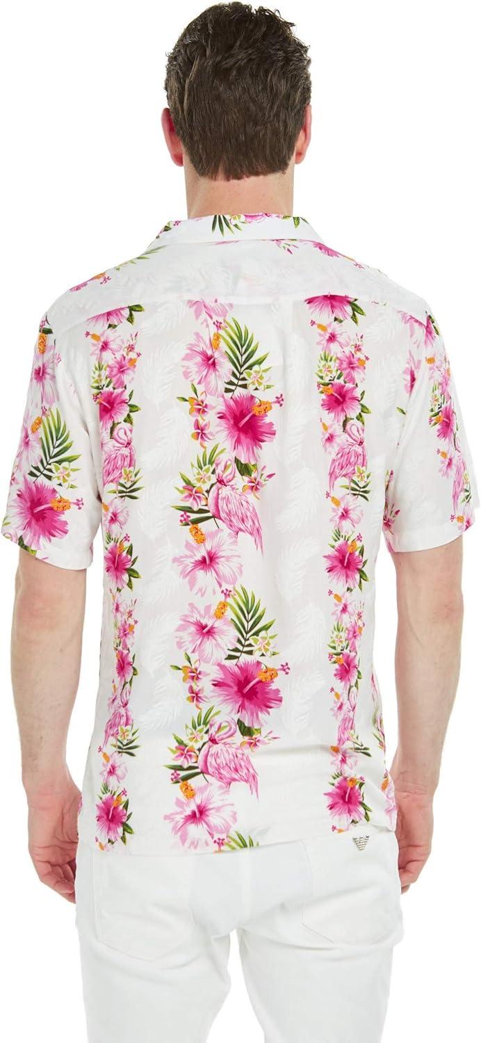 imageMatchable Couple Hawaiian Luau Shirt or Fairy Dress in Pink Black Hibiscus VineMen Pink White Hibiscus Vine