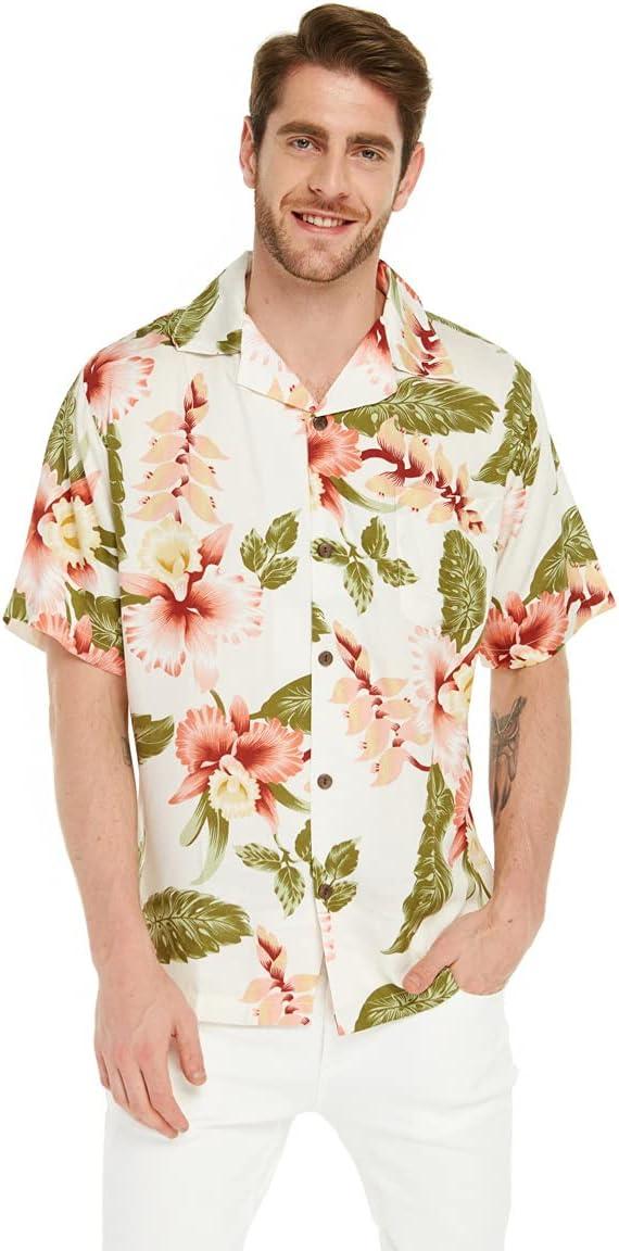 imageMatchable Couple Hawaiian Luau Shirt or Mermaid Ruffle Dress in Cream RafelsiaMen Cream Rafelsia