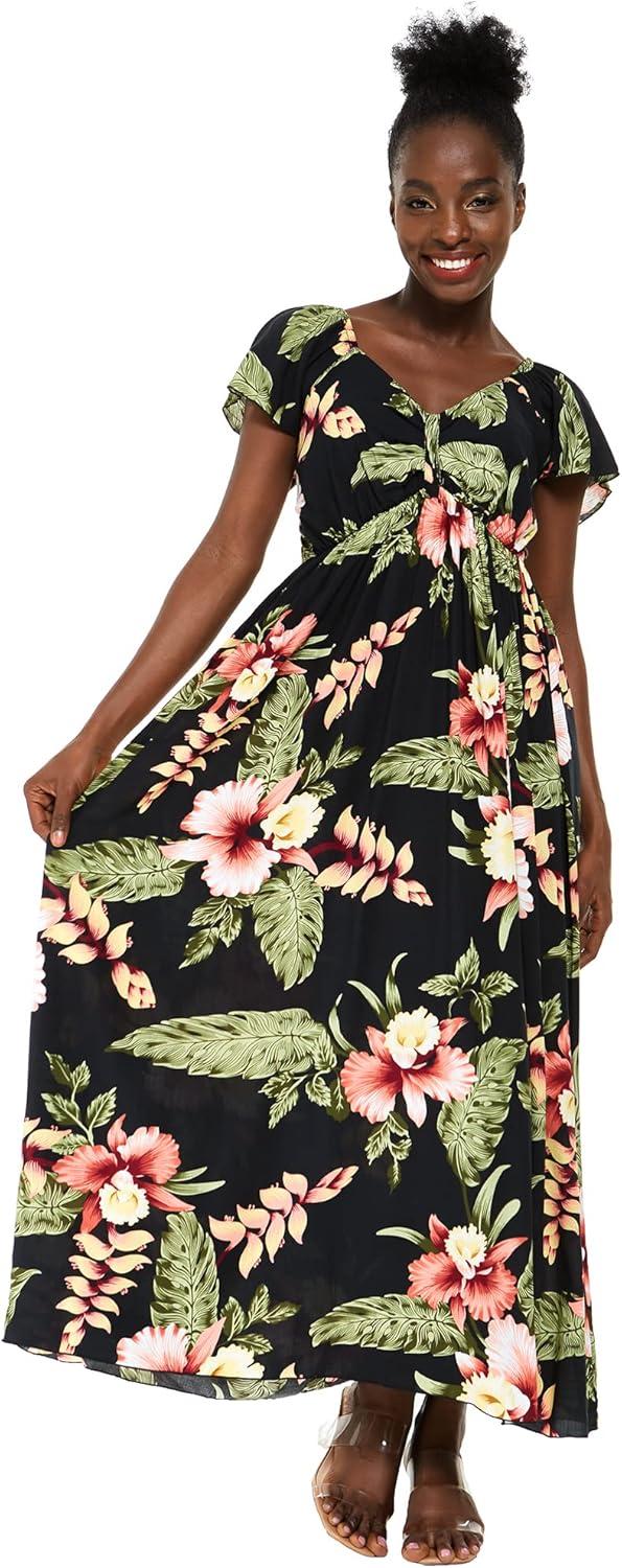 imageMatchable Couple Hawaiian Luau Shirt or Rahee Maxi Dress in Black RafelsiaMen Black Rafelsia