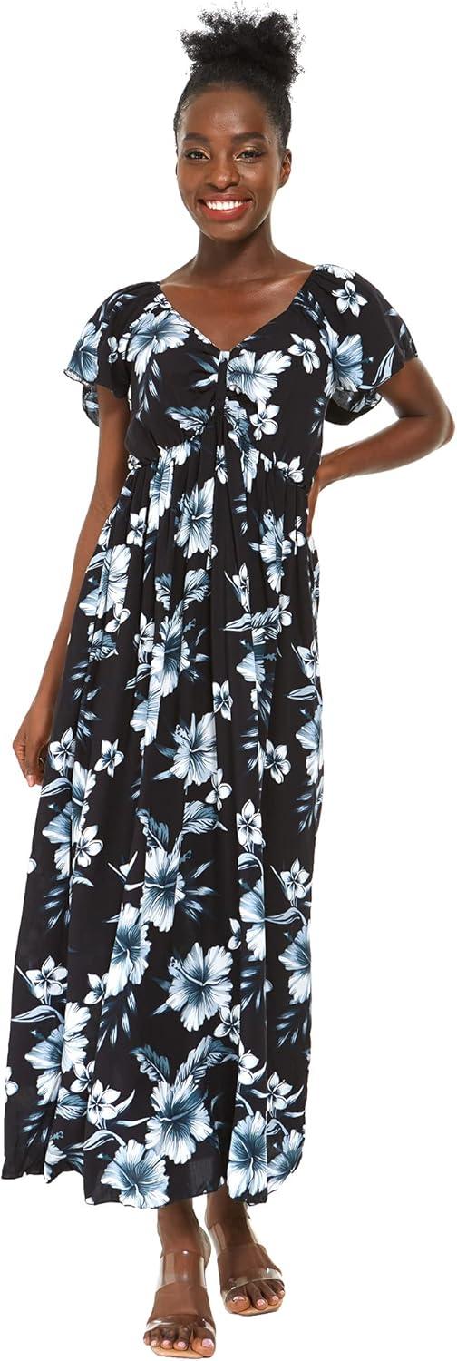 imageMatchable Couple Hawaiian Luau Shirt or Rahee Maxi Dress in Simply Blue LeafMen Midnight Bloom