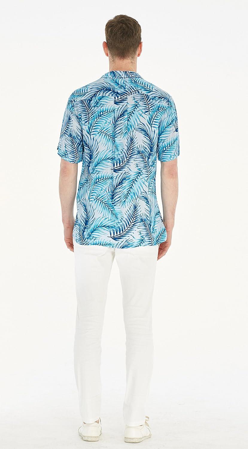 imageMatchable Couple Hawaiian Luau Shirt or Rahee Maxi Dress in Simply Blue LeafMen Simply Blue Leaf
