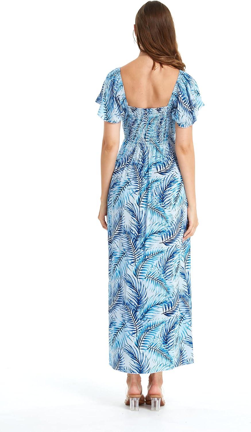 imageMatchable Couple Hawaiian Luau Shirt or Rahee Maxi Dress in Simply Blue LeafMen Simply Blue Leaf