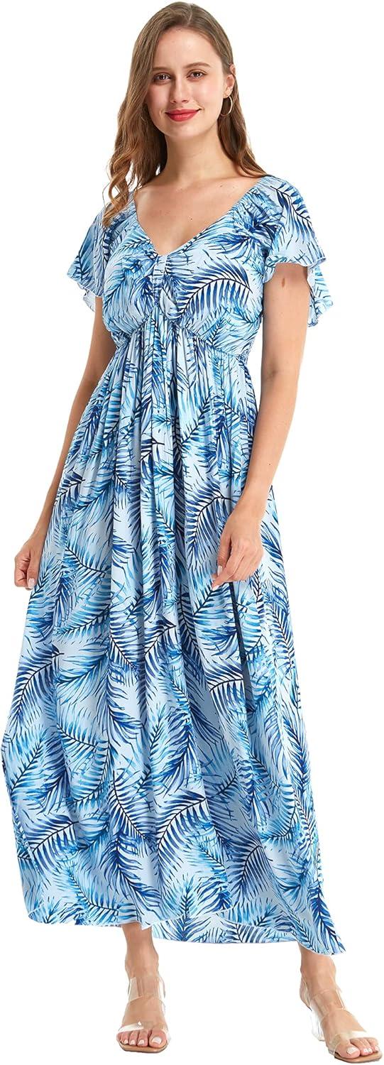imageMatchable Couple Hawaiian Luau Shirt or Rahee Maxi Dress in Simply Blue LeafWomen Simply Blue Leaf