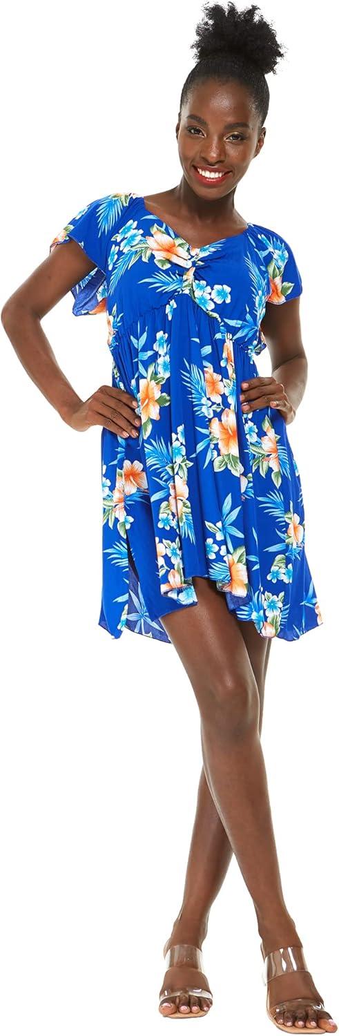 imageMatchable Couple Hawaiian Luau Shirt or Rahee Mini Dress in Hibiscus BlueMen Hibiscus Blue