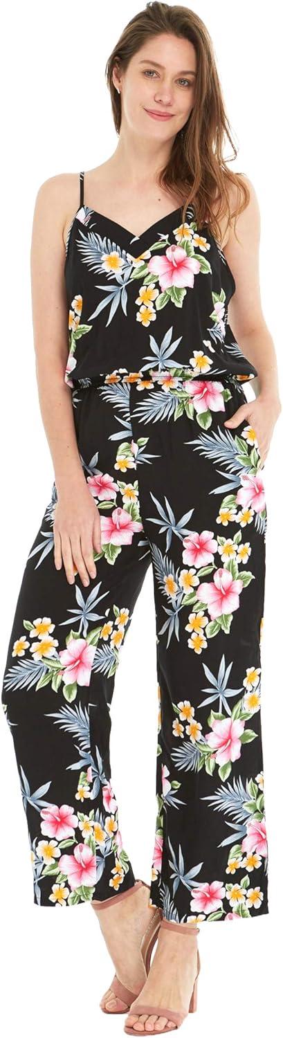 imageMatchable Couple Hawaiian Luau Shirt or VNeck Jumpsuit with Pockets in Hibiscus BlackWomen Hibiscus Black