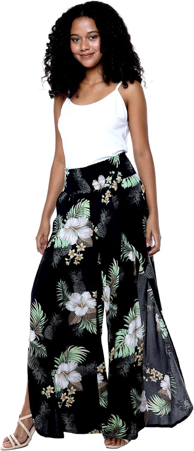 imageMatchable Couple Hawaiian Luau Shirt or Wide Legged Pants in Pineapple Garden BlackWomen Pineapple Garden Black