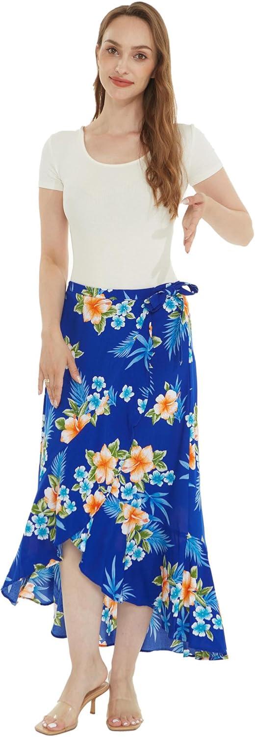 imageMatchable Couple Hawaiian Luau Shirt or Wrap Skirt in Hibiscus BlueMen Hibiscus Blue