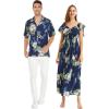 imageMatchable Couple Hawaiian Luau Shirt or Rahee Maxi Dress in Simply Blue LeafMen Pineapple Garden Navy