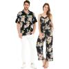 imageMatchable Couple Hawaiian Luau Shirt or VNeck Jumpsuit with Pockets in Hibiscus BlackMen Hibiscus Black