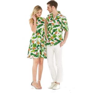 imageCouple Matching Hawaiian Luau Cruise Outfit Shirt Vintage Dress Classic WhiteBird of Paradise White