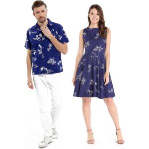 imageCouple Matching Hawaiian Luau Cruise Outfit Shirt Vintage Dress Classic WhiteClassic Navy