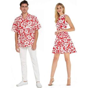 imageCouple Matching Hawaiian Luau Cruise Outfit Shirt Vintage Dress Classic WhiteClassic Vintage Red