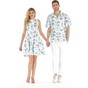 imageCouple Matching Hawaiian Luau Cruise Outfit Shirt Vintage Dress Classic WhiteVintage Tropical Toile