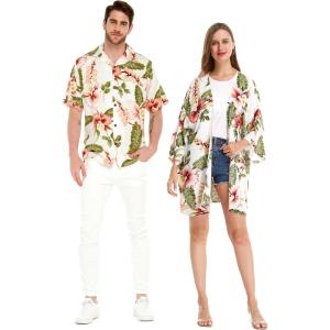 imageMatchable Couple Hawaiian Luau Shirt or Kimono in Pineapple Garden BlackMen Rafelsia Cream