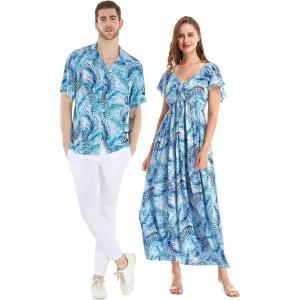 imageMatchable Couple Hawaiian Luau Shirt or Rahee Maxi Dress in Simply Blue LeafMen Simply Blue Leaf