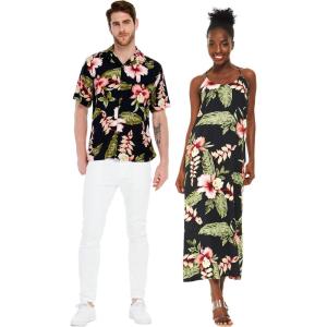 imageMatchable Couple Hawaiian Luau Shirt or Sweetheart Maxi Dress in Black RafelsiaMen Black Rafelsia