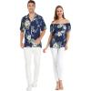 imageMatchable Couple Hawaiian Luau Shirt or OffShoulder Ruffle Muumuu Top in Pineapple Garden NavyMen Pineapple Garden Navy