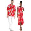 imageMatchable Couple Hawaiian Luau Shirt or Wrap Ruffle Dress in Hibiscus BlueMen Hibiscus Red