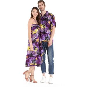 imageCouple Matching Hawaiian Luau Party Outfit Set Shirt Dress in Sunset BlueSunset Purple